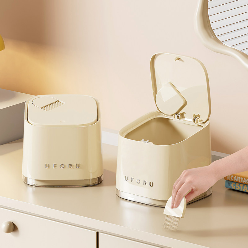 桌面上垃圾桶可爱高颜值家用客厅办公室按压收纳小号可爱迷你纸篓