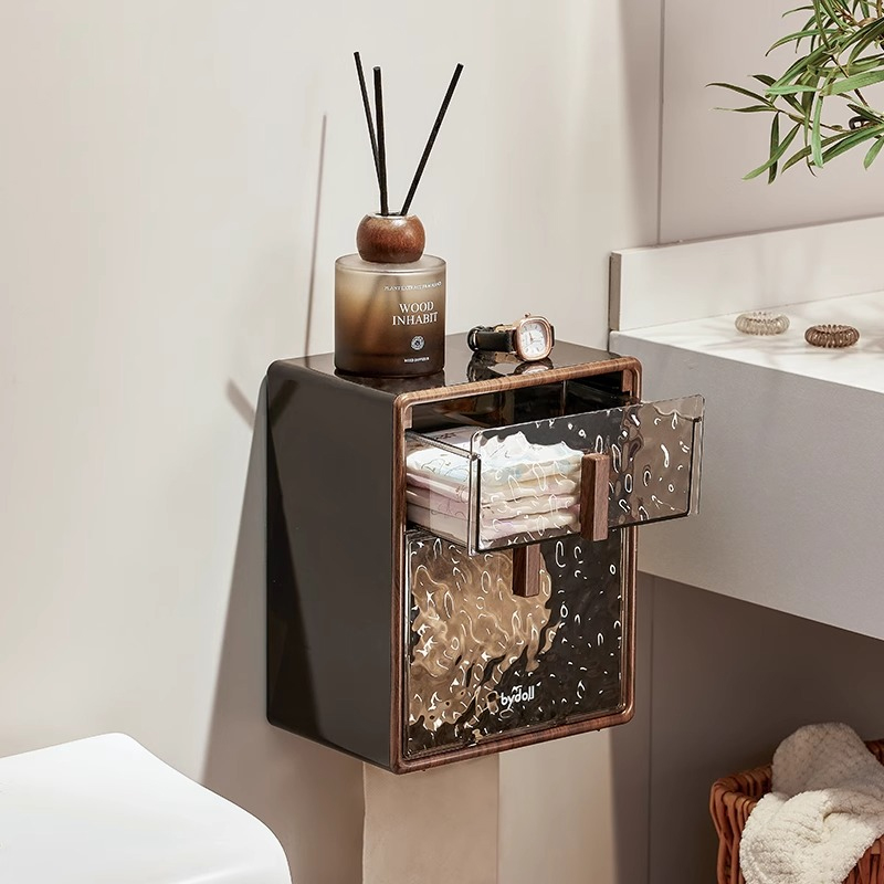 木纹卫生间纸巾盒壁挂式高级感放纸神器创意不锈钢卷纸抽纸置物架
