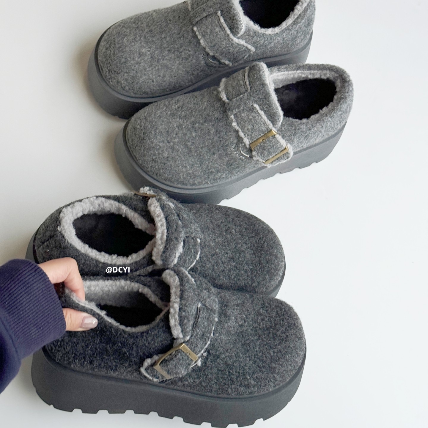 DCYI灰色增高厚底加绒勃肯鞋女秋冬小个子复古毛呢乐福鞋保暖棉鞋,女鞋,深口单鞋,淘宝优惠券,粉丝福利购,淘宝优惠卷