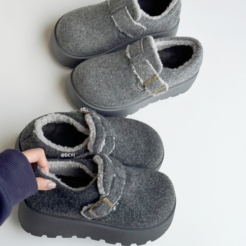 灰色厚底加绒勃肯鞋女乐福鞋棉鞋
