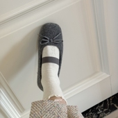 DCYI毛绒绒蝴蝶结芭蕾舞鞋 女 加绒保暖棉鞋 法式 复古软底玛丽珍单鞋