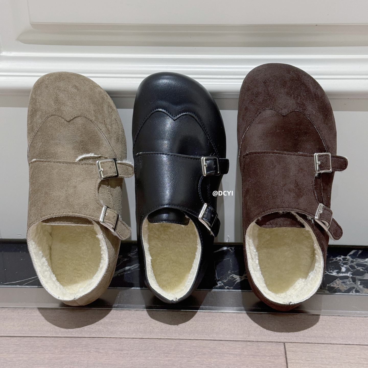 加绒勃肯鞋棉鞋毛毛鞋黑色小皮鞋