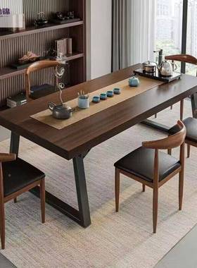 实木色茶桌椅IFT组合一桌五椅喝桌茶新茶中商谈办公式大板泡茶桌