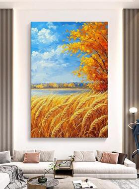 丰入WJO户玄关金黄色顺象麦穗手绘油画客画厅丰收麦田装饰抽风景