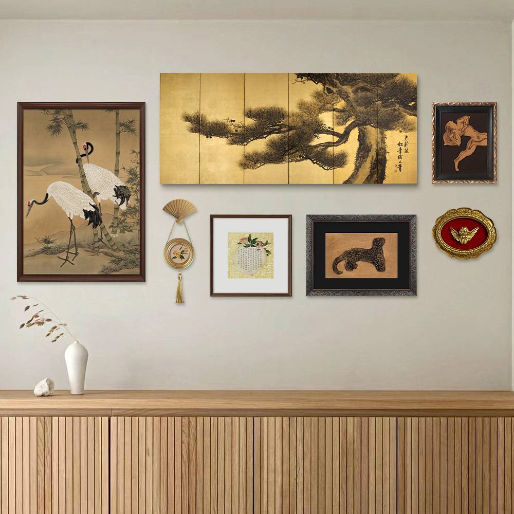新中式客厅书房装饰画餐厅民宿日式玄关挂画壁画组合中古混搭画图片