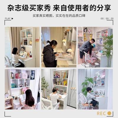 书桌书架一体女生卧室家用学生电脑桌奶油风床边桌靠墙小户型桌子