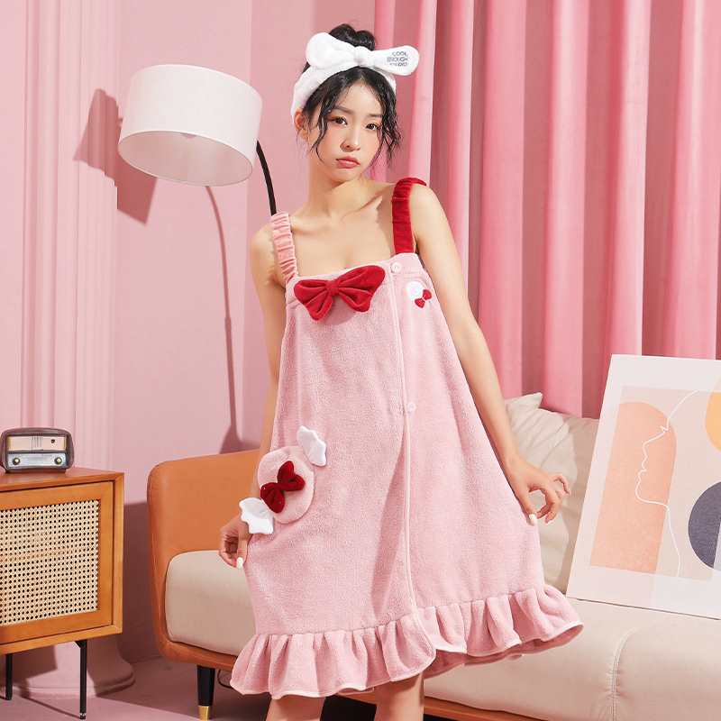 #1浴巾女夏天家用非吸水速干不掉毛大人吊带可穿可裹浴袍式