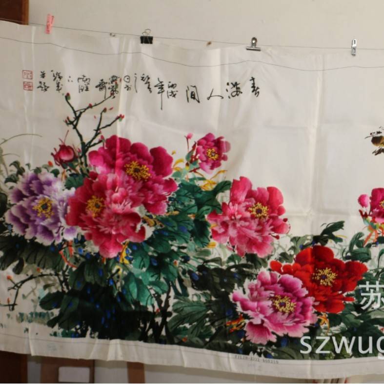苏绣工艺品客厅会议室装饰画新款手工刺绣牡丹绣片图片
