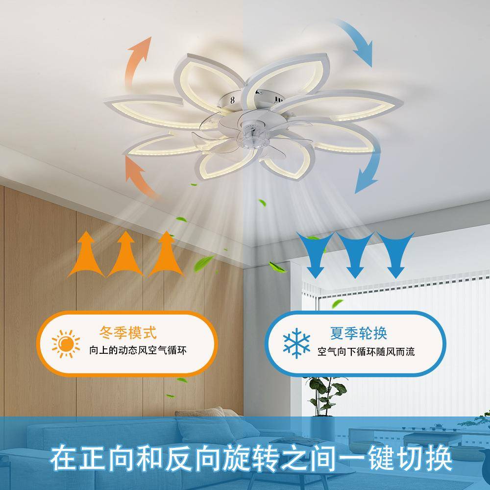 现代简约隐形扇叶卧室风扇灯2025新款花朵主卧灯电扇灯奶油风灯具
