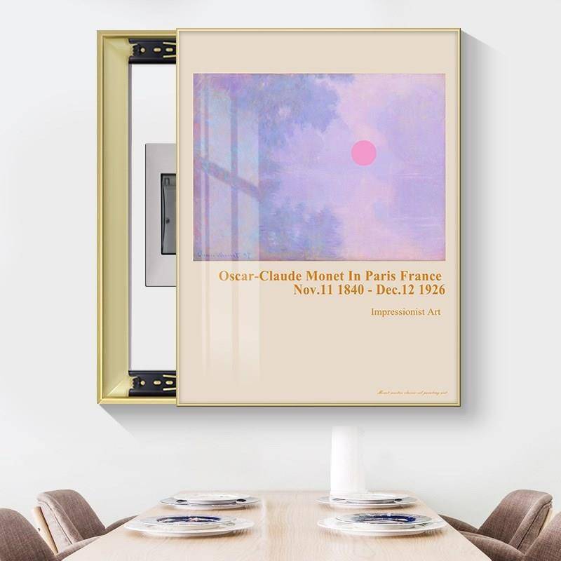 竖款电表箱装饰画莫奈风景现代简C约总开关遮挡箱壁画艺术电源挂