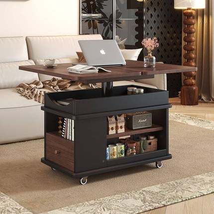 移动客厅小户多功能折型叠沙实车木边柜发升降SRC茶几小推家用茶