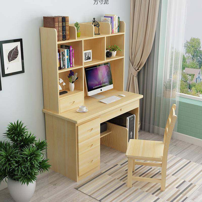 实木桌书架组合长款松带书柜厂家直供书一体桌学生式简约木写字电