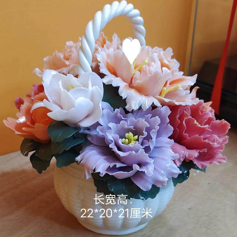 陶瓷捏手饰牡丹花篮BAnkHyGf餐桌花办公桌装摆件