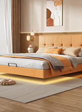 悬浮UIF奶油风皮现代床简约轻奢软包人床意式极简小床户型双皮艺