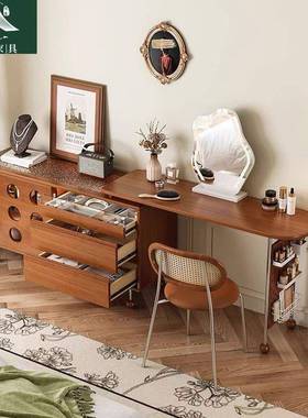 法式复卧古伸缩梳30459妆台中古床边室收纳妆镜斗柜一体转化角实
