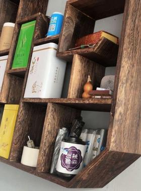 博古架木中式断简约现代39821客厅墙上新隔壁式小摆件展示柜茶实