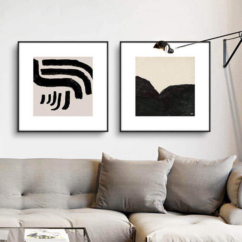 小众艺抽术装饰客厅画餐厅正方形挂风景画象寻思线条花画朵样板房