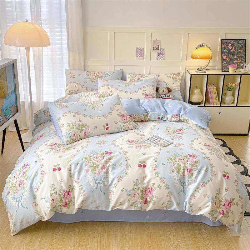 202四件套纯5新款单棉印春花四件套纯棉夏季被套床学生宿舍三件全