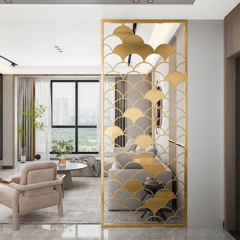 铁现代屏风隔断轻奢锈简厅约金属入艺户玄关zl-00109客镂空不钢置