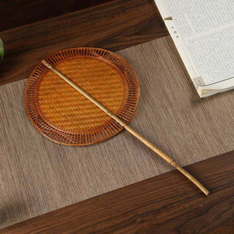 手工创意大漆古竹编八方复回纹扇锦包丝边龟背扇竹精编竹宋丝oe花