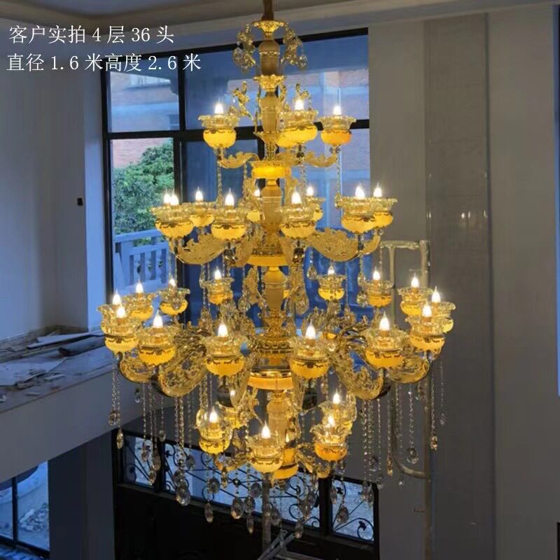 高端天然黄龙玉复式别墅大吊灯奢华客厅水晶灯中空楼梯灯具欧式新