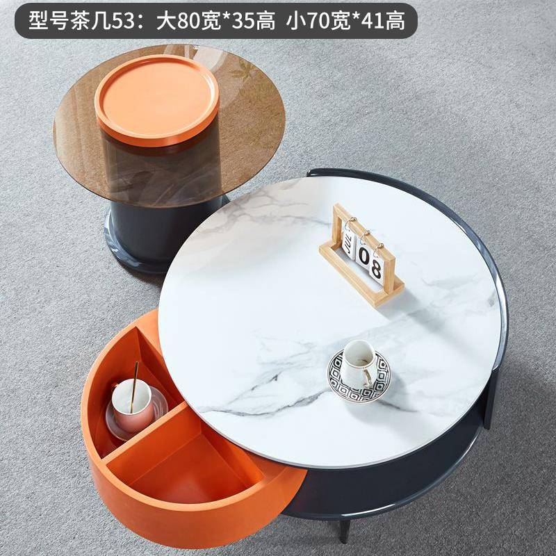 3岩板形茶几电视柜实木圆形异烤漆旋转Y厅客时尚84134轻奢组合小