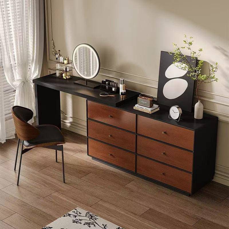 【可69伸缩设计纹】全实木意式中风梳妆古台斗柜一体室胡桃木化卧
