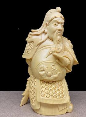 黄杨雕刻家公居客厅人木物中式桃园三义关张飞刘备79546摆件车载