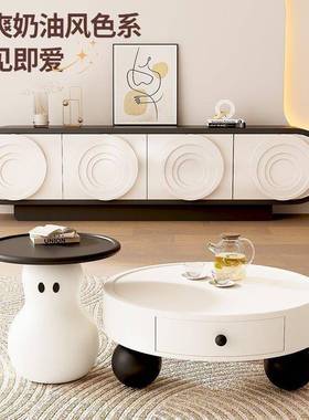 新款奶油风雪厅茶人几电视柜组合现代58813简创约意家用小户型客