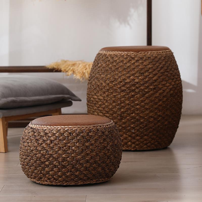 藤编矮凳墩创意凳手工草圆编坐沙发茶几F96T99SJ凳子家用客厅卧实