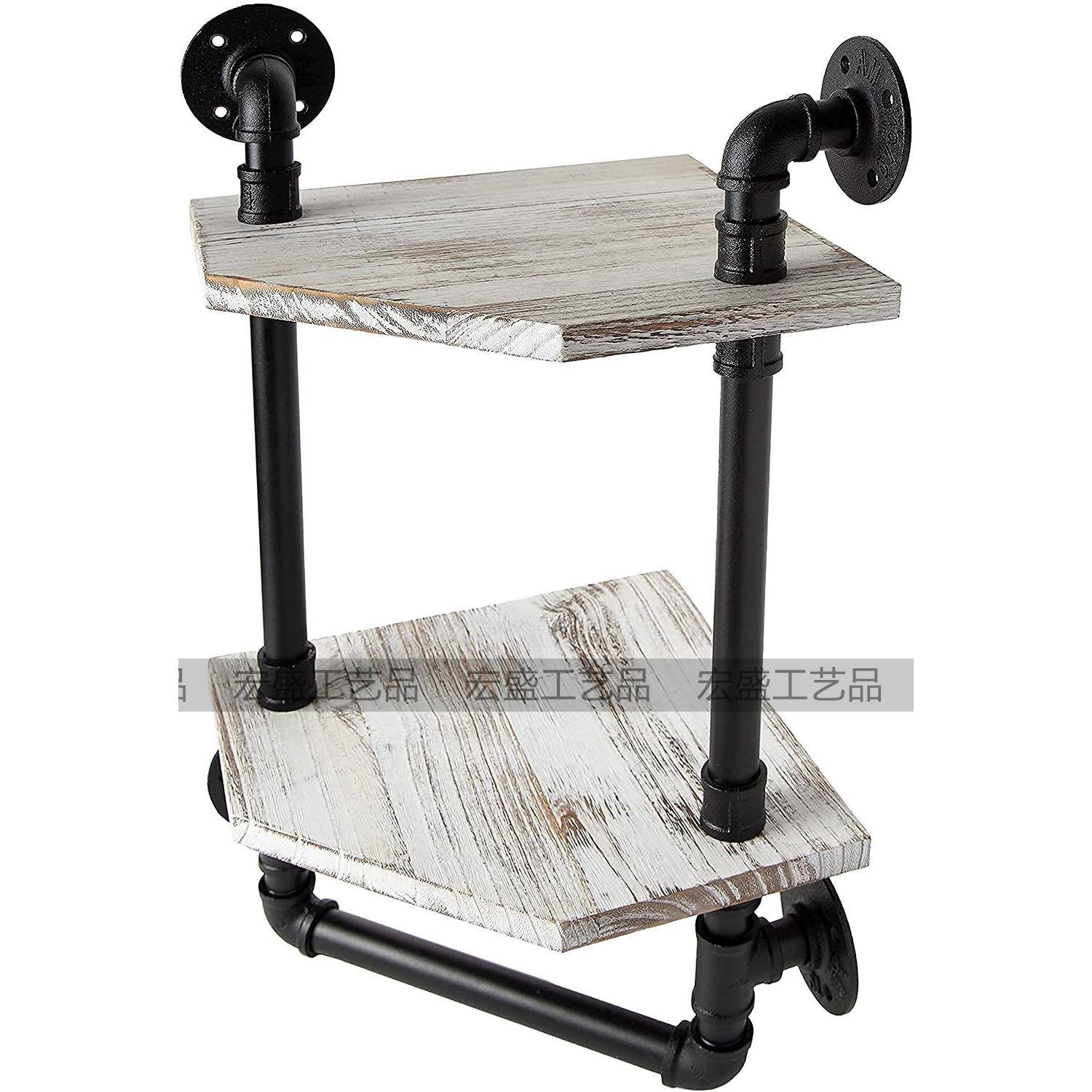 铁艺管层板水书架古复工业梯形隔板双层墙上置物梯架墙壁形隔板搁