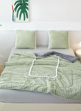 纯色子76626双面加厚兔珊瑚绒抱枕被两用上汽车办公室靠垫枕头被