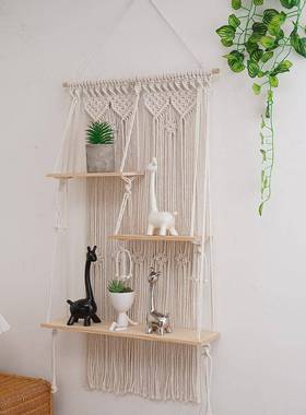 挂波西米亚QEG棉绳毯物架编织床头搁民宿酒店客厅墙上装饰置板置