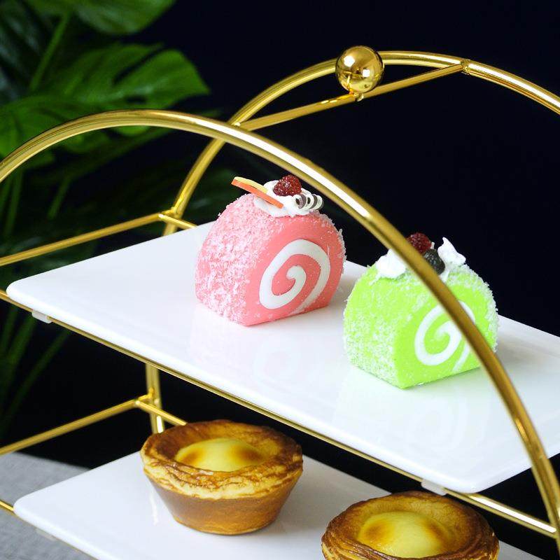 圆轮铁架三层架蛋糕台下午AK茶点架心盘甜品架婚礼多层托蛋糕摆台