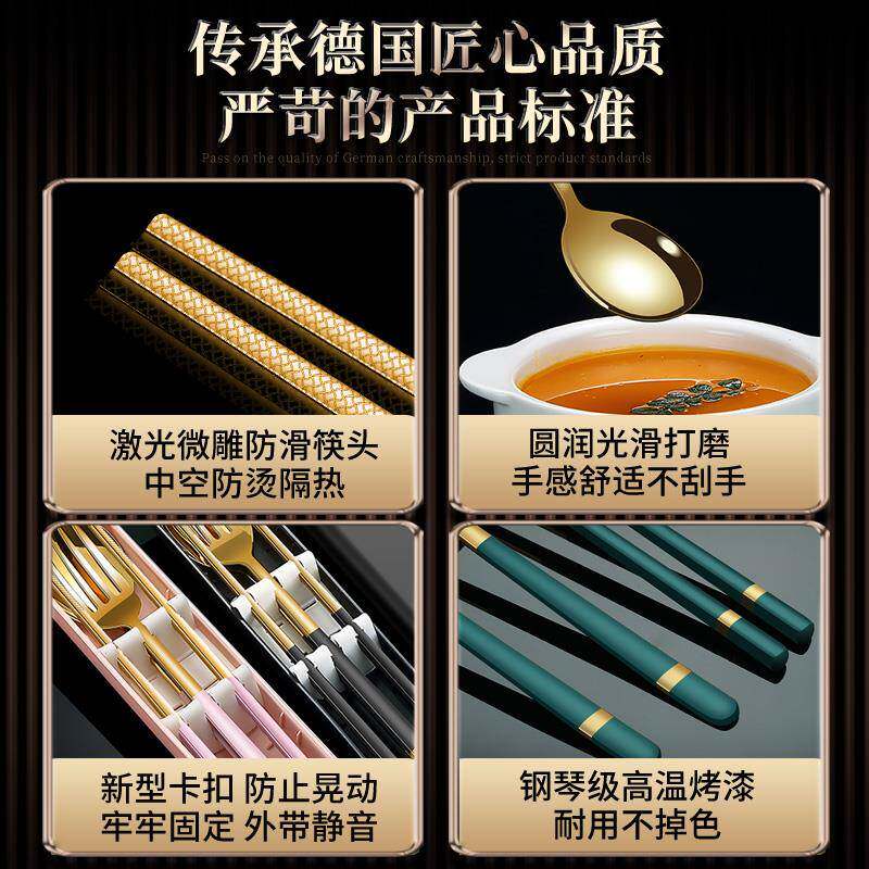 3便叉携餐具盒1258986L不锈钢筷子勺子套装家用一人用三件套收学