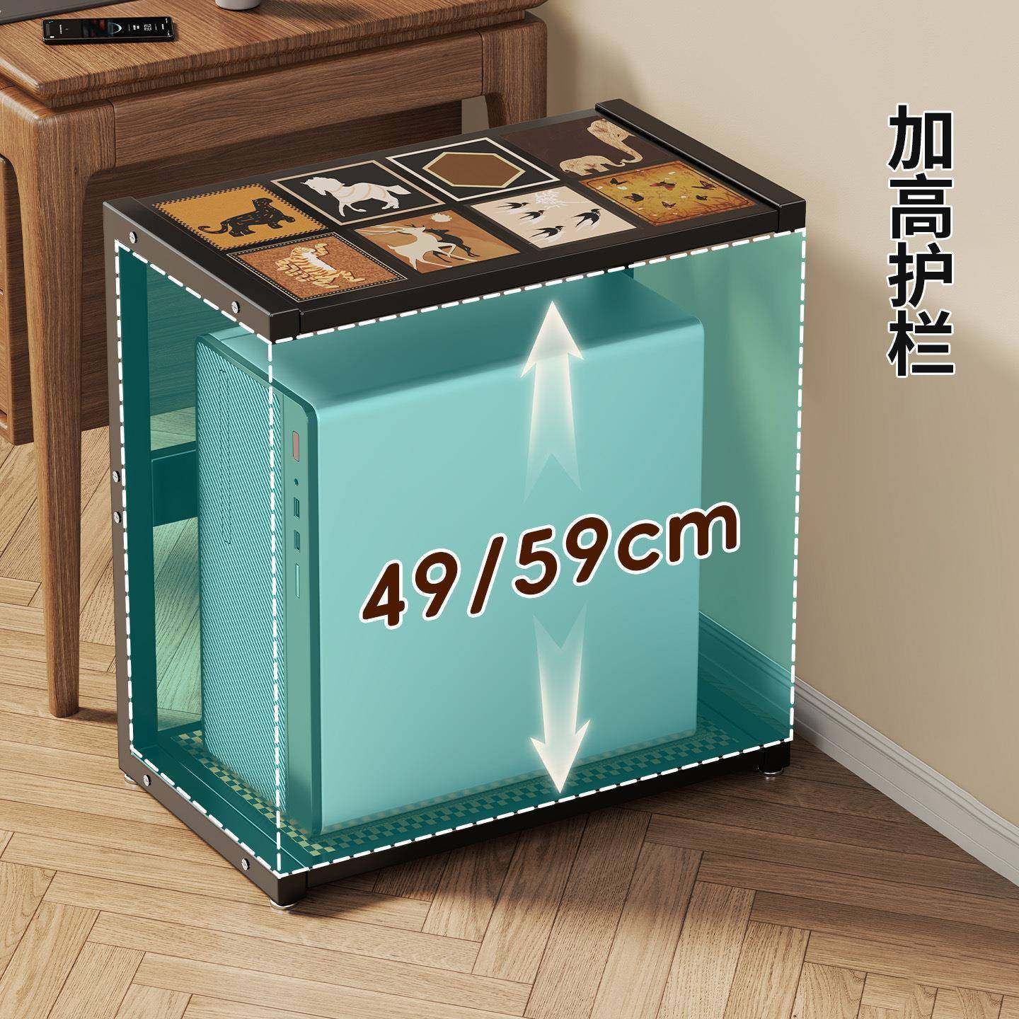 台式电脑机主机架打印机体一置物架办公室可移动多层落地托箱2252