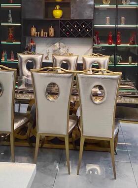 欧式奢长饭形不轻锈钢餐厅家用大理石餐桌豪华桌F75S868T大户型餐