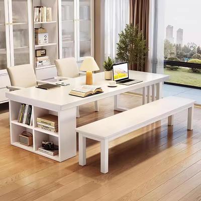 实木橡木客厅桌大长餐书家用桌一体工作台阅读客学厅DIW化大板桌