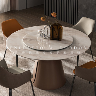 大理石餐桌轻奢高端意式 圆桌椅组合家用圆形饭桌子现代简约高级感