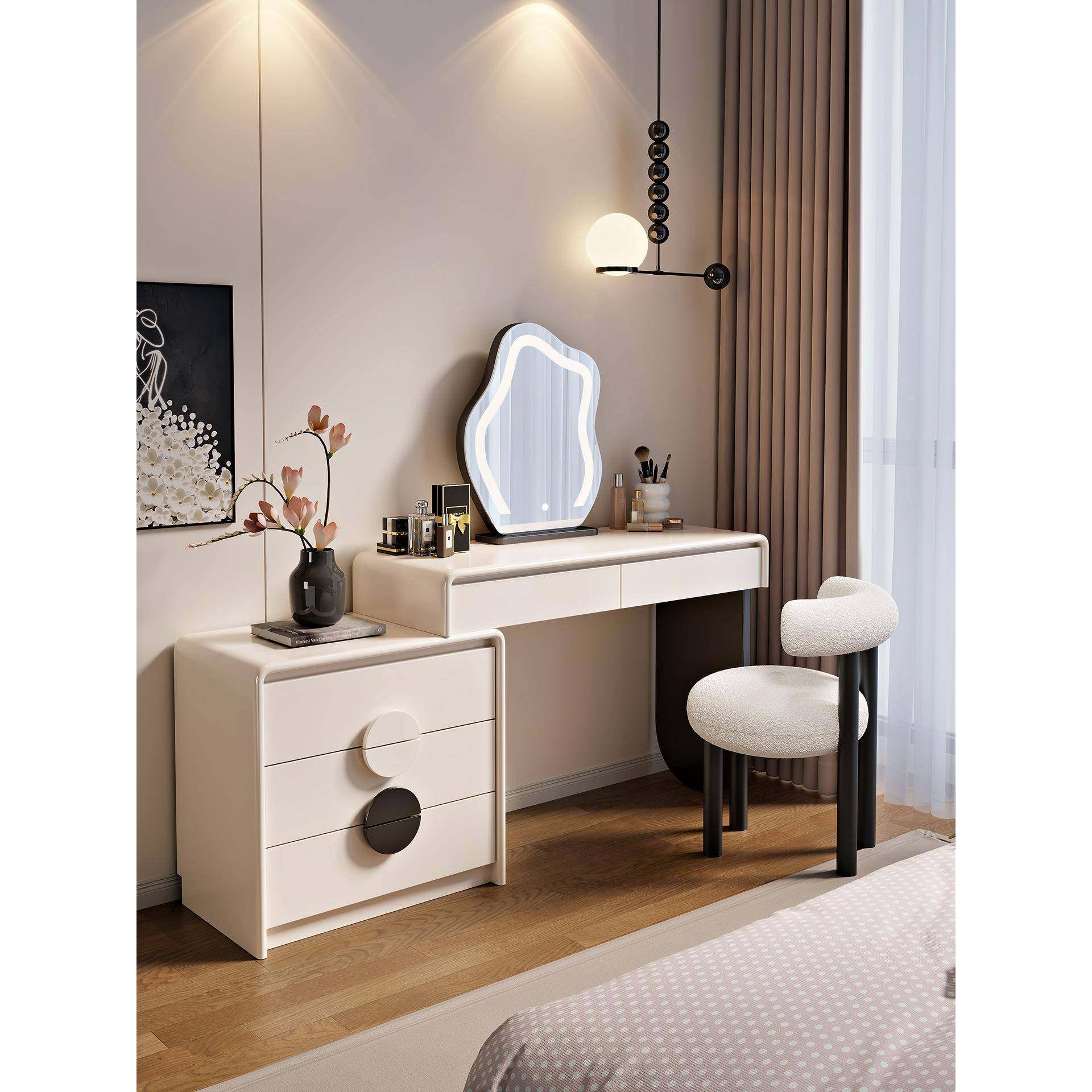 2025新款妆实木烤655漆梳台奶油风卧室现代简约收化柜妆桌斗一体,住宅家具,梳妆台+梳妆凳,淘宝优惠券,粉丝福利购,淘宝优惠卷