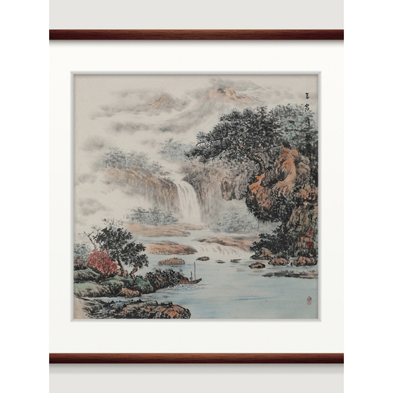 新中式复古风山水画国画手绘画水墨画新中式客厅水墨画中国风挂画