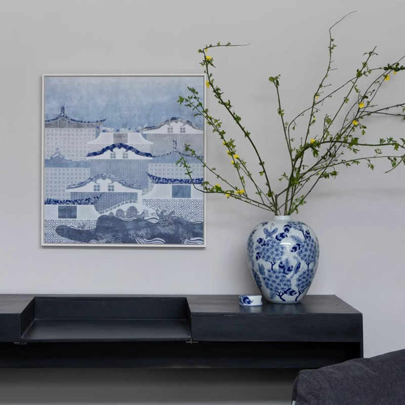 新中式挂画荷兰瓷犀牛艺廊青花瓷立体感壁挂画艺术客厅厨房装饰画图片