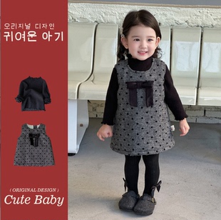 两件套装 女童秋冬季 宝宝加厚背心裙打底衫 套装 婴儿童洋气裙子 新款