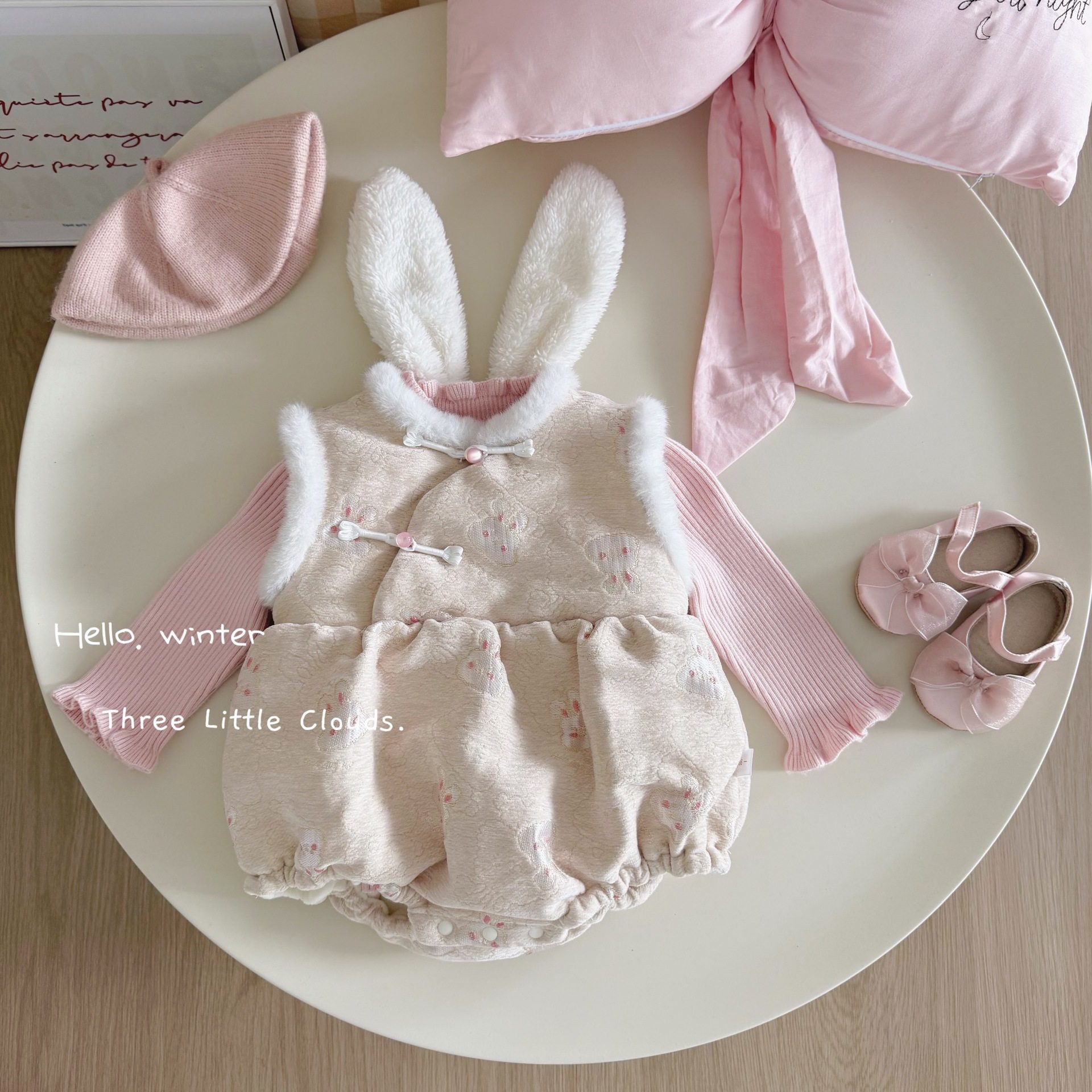 中式风女宝宝冬季加绒加厚兔耳连帽哈衣套装婴儿保暖宝屁衣两件套,童装/婴儿装/亲子装,套装,淘宝优惠券,粉丝福利购,淘宝优惠卷