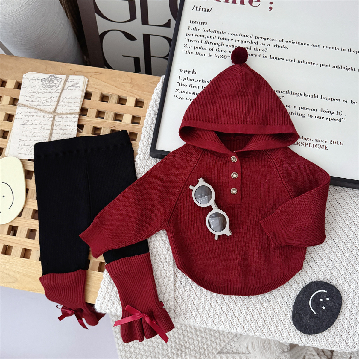 女童秋冬蝙蝠侠毛衣打底裤套装