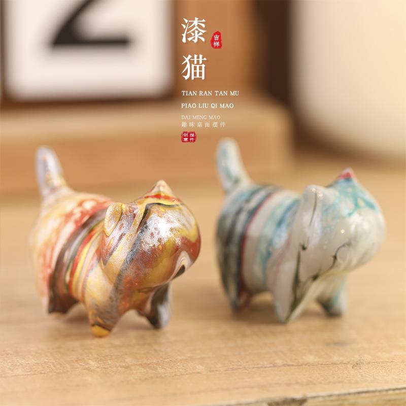 非遗大漆小猫咪漂漆手工挂件车摆件木工艺品摆件DIY可爱猫咪礼品