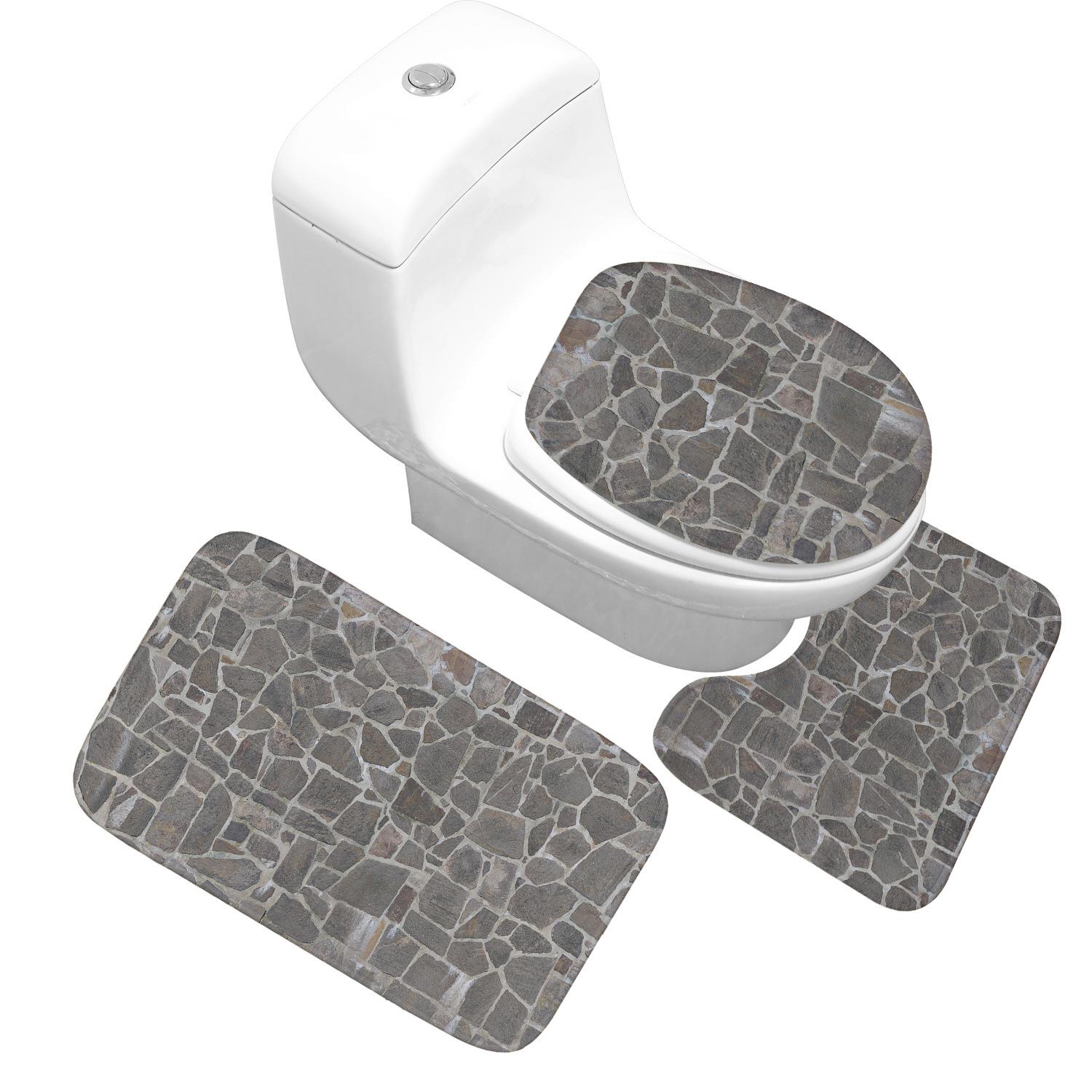 受气包 鹅卵石浴室三件套地毯地垫 法兰绒吸水防滑厕所门垫不掉毛