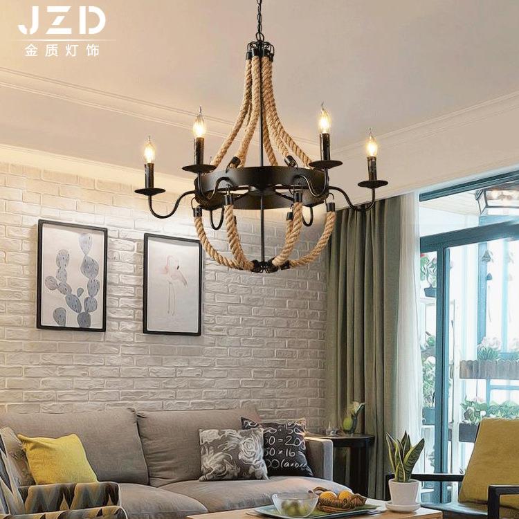 怀旧复古工业风吊灯 酒吧吧台个性意创吊灯 咖啡厅木艺麻绳吊灯