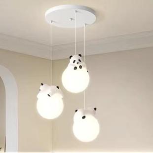 2024新款 卧室床头小吊灯现代简约创意熊猫儿童房间奶油风餐厅灯具