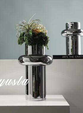 简约风客厅茶几插干花瓶花器餐厅吧台玻璃售楼处别墅摆件软装饰品